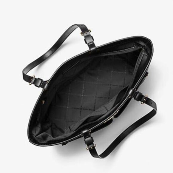 New Michael Kors Jet Set Travel Medium Double Pocket Logo Tote Black - Picture 4 of 5